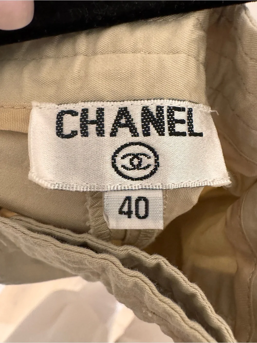 CHANEL VINTAGE KHAKI ANKLE TRACK TROUSERS-SIZE 40-MINT CONDITION